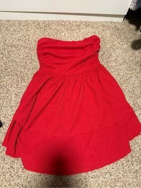PrettyGarden Red Smocked Strapless Mini Dress
